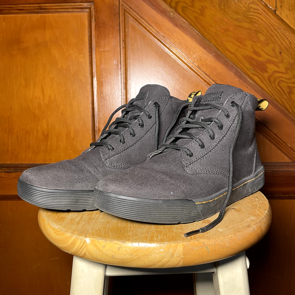 Doc Martens Black Canvas Laced Ankle Boots - Sz Mens 9 - Good Condition